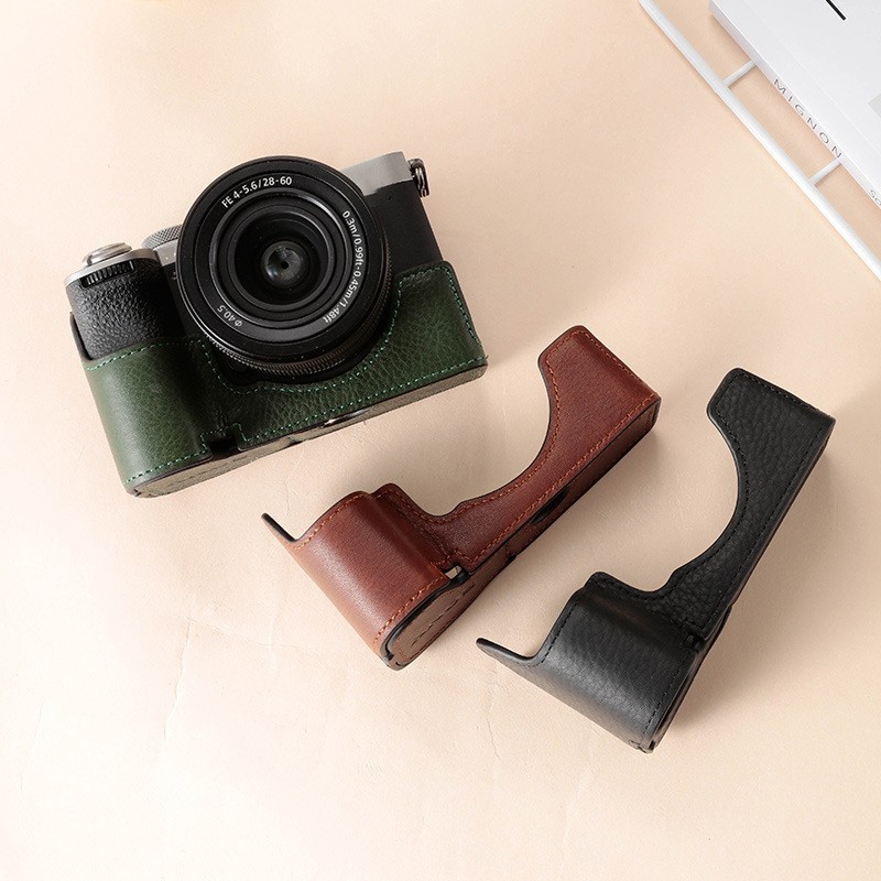 For Sony A7cr A7c2 Camera Bag Camera  Protective Case PU Leather Base green