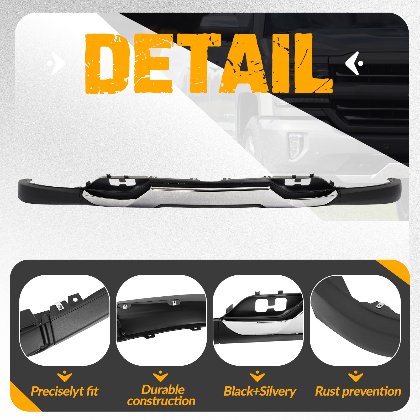 For Chevy Silverado 1500 2016-2019 Black Front Bumper Valance &Chrome Skid Plate