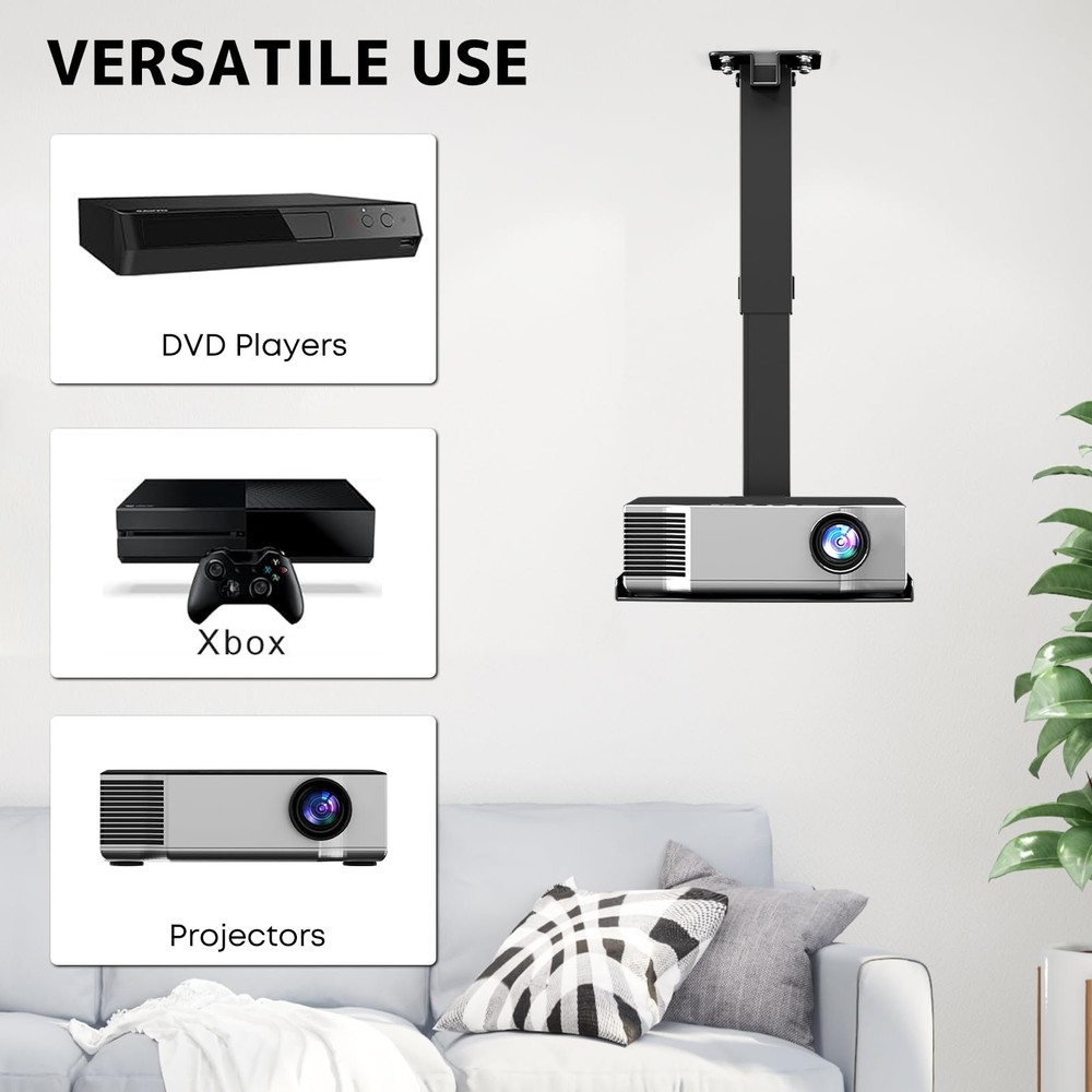 Adjustable Projector Ceiling Mount Universal Shelf Holds 22lbs Black S