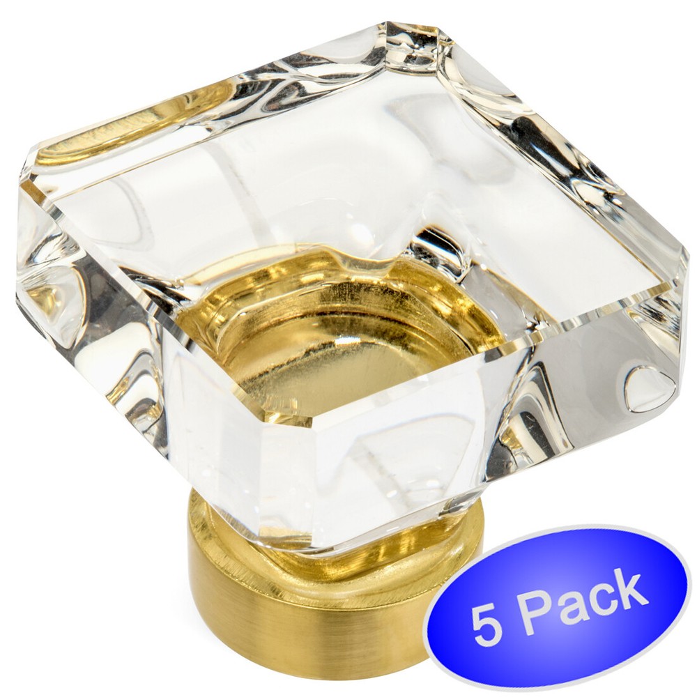 *5 Pack* Cosmas Brushed Brass & Clear Glass Square Cabinet Knobs #6377BB-C