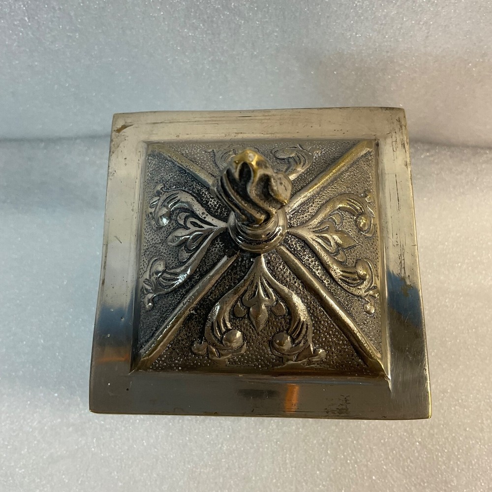 India Silver Plated Red Felt Lined 7.5" Tall Decorative Lined Trinket Box