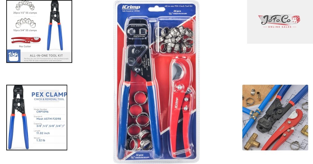 Durable PEX Cinch Tool with Ratchet Function & 30 Clamps for Seamless Plumbing