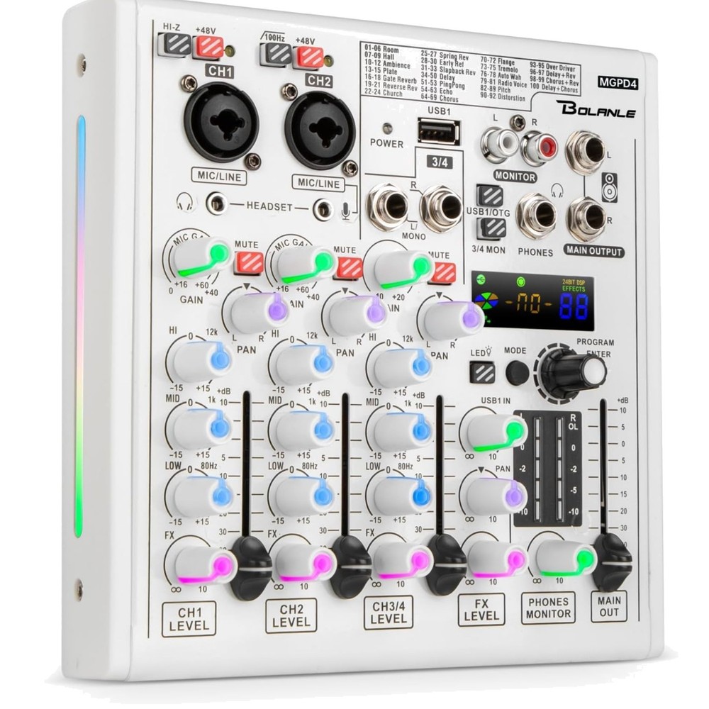4-Channel DJ Mixer with 100 DSP Effects, USB Audio Interface & Bluetooth - Pr...