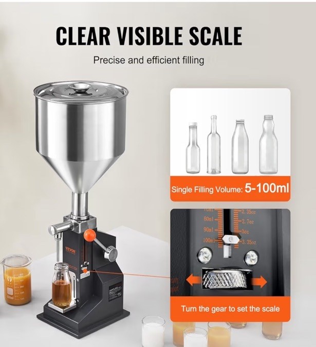 VEVOR Manual Paste Liquid Bottle Filling Adjustable Stainless Machine 5-100 ML