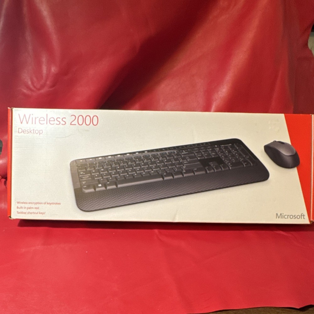 Microsoft Wireless 2000 Keyboard & Mouse, USB, Black, Palm Rest, Media Keys