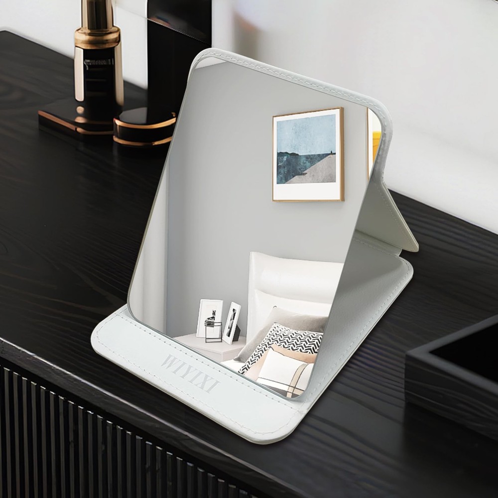 gogofree Foldable Desktop Mirror, 8" × 6" Adjustable Angle 8"L x 6"W, White