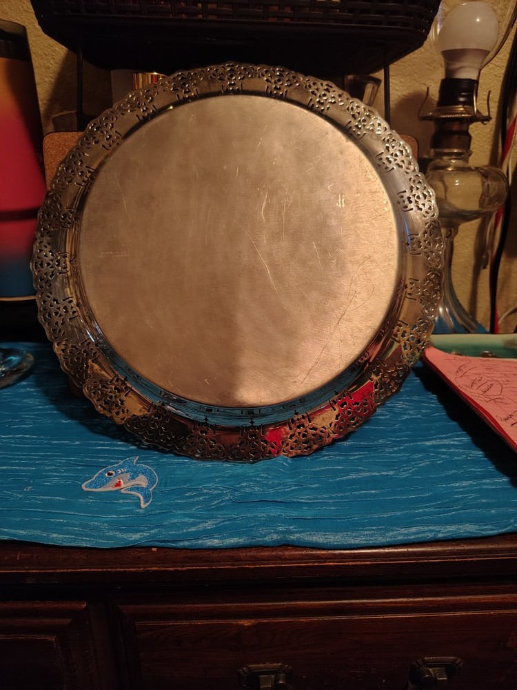 Home Decorators Inc Silver Plated Round Tray Serving Platter 12-3/4”