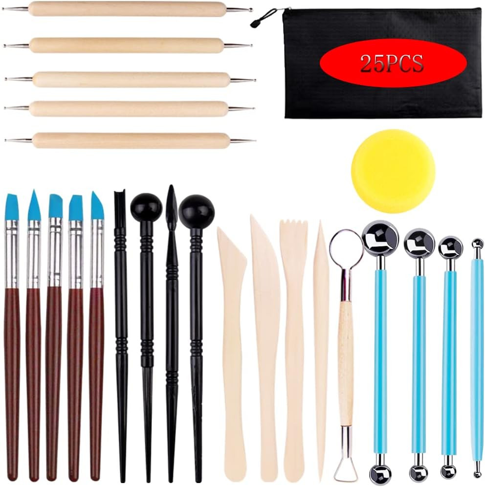 Clay Tools for Pottery Ceramic Sculpting,  25Pcs Basic Wood Ceramics Carving