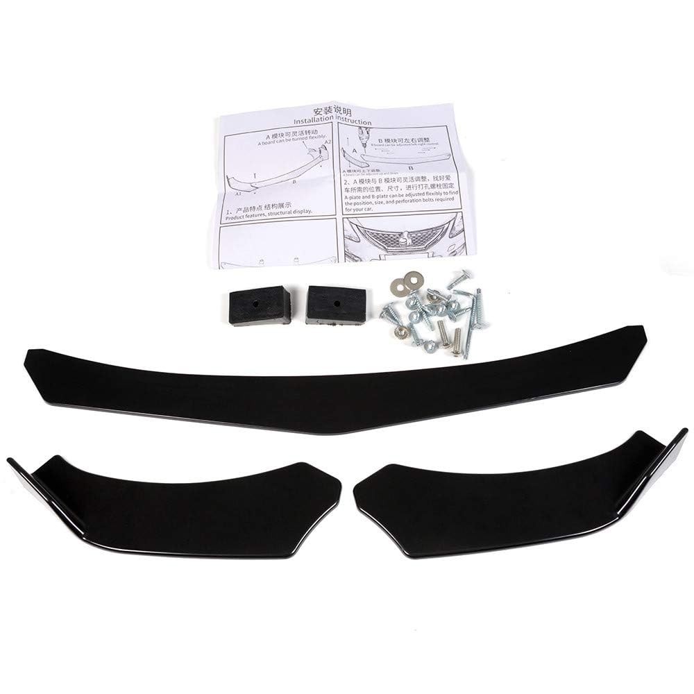 Universal Front Bumper Lip Splitter Diffuser 3 Pcs Sharp Edge Gloss Black