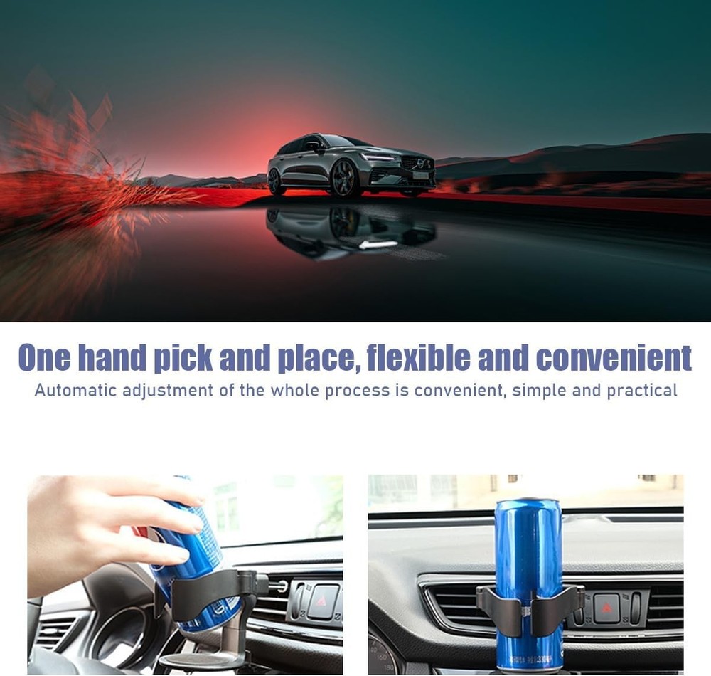 Universal A/C Vent Drink Holder with 3 Mounting Clip Sizes - Efficient Design