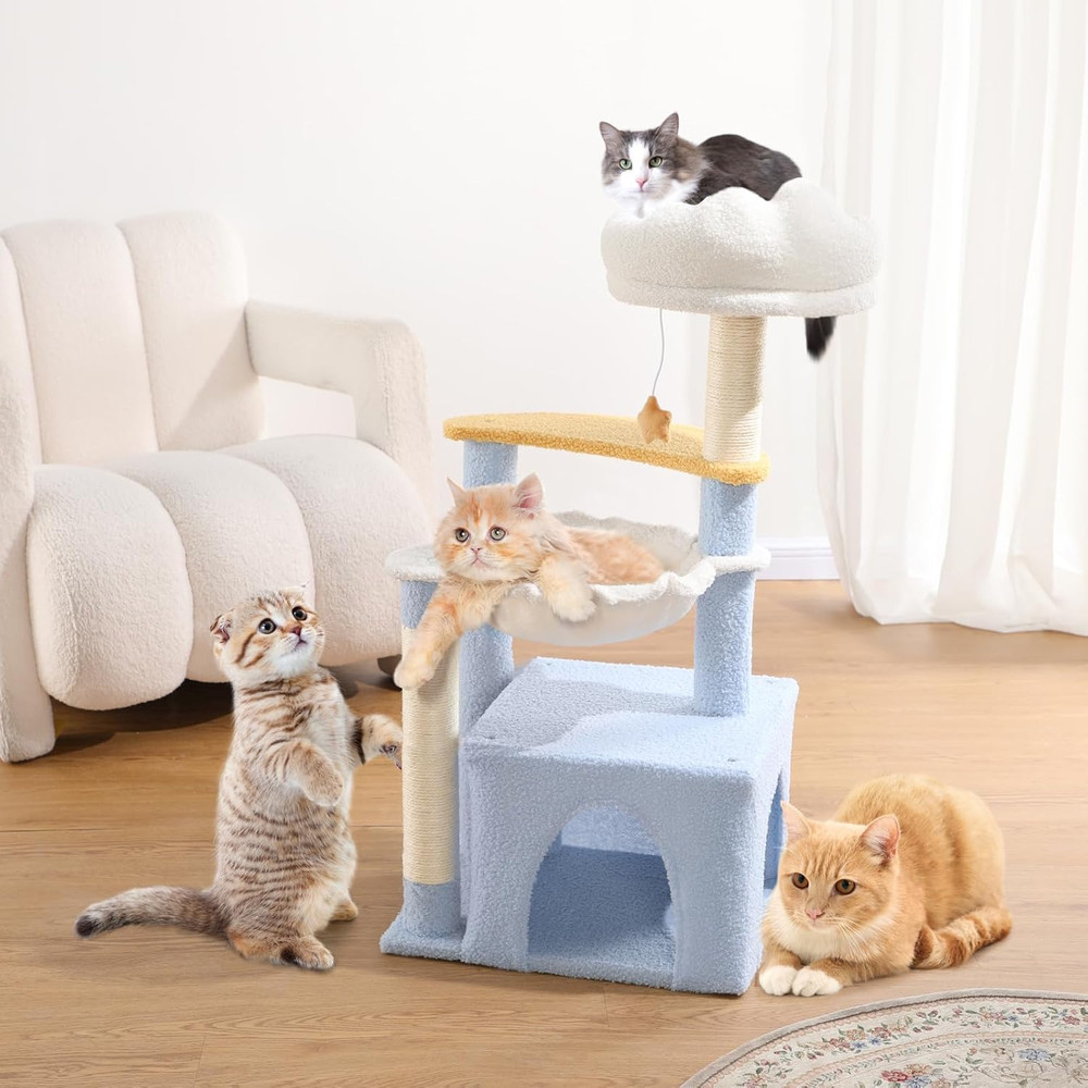 Cat Tree with Sisal Scratching Posts Cat Tower with Hammock Cute Cat Condo for S