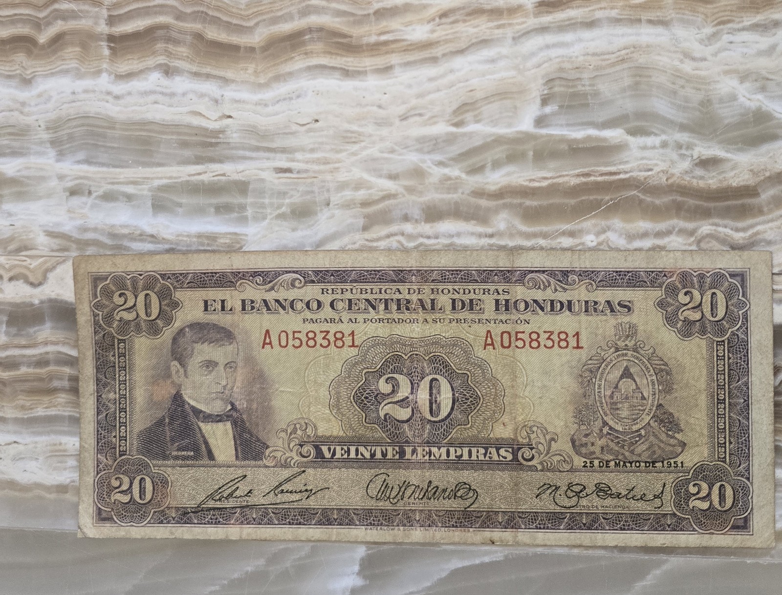 Banco Central de Honduras 20 Lempiras Banknote 1951 Circulated Honduras