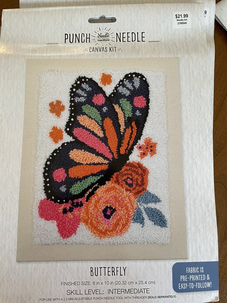 BUTTERFLY Punch Needle Canvas Kit by Needle Creations