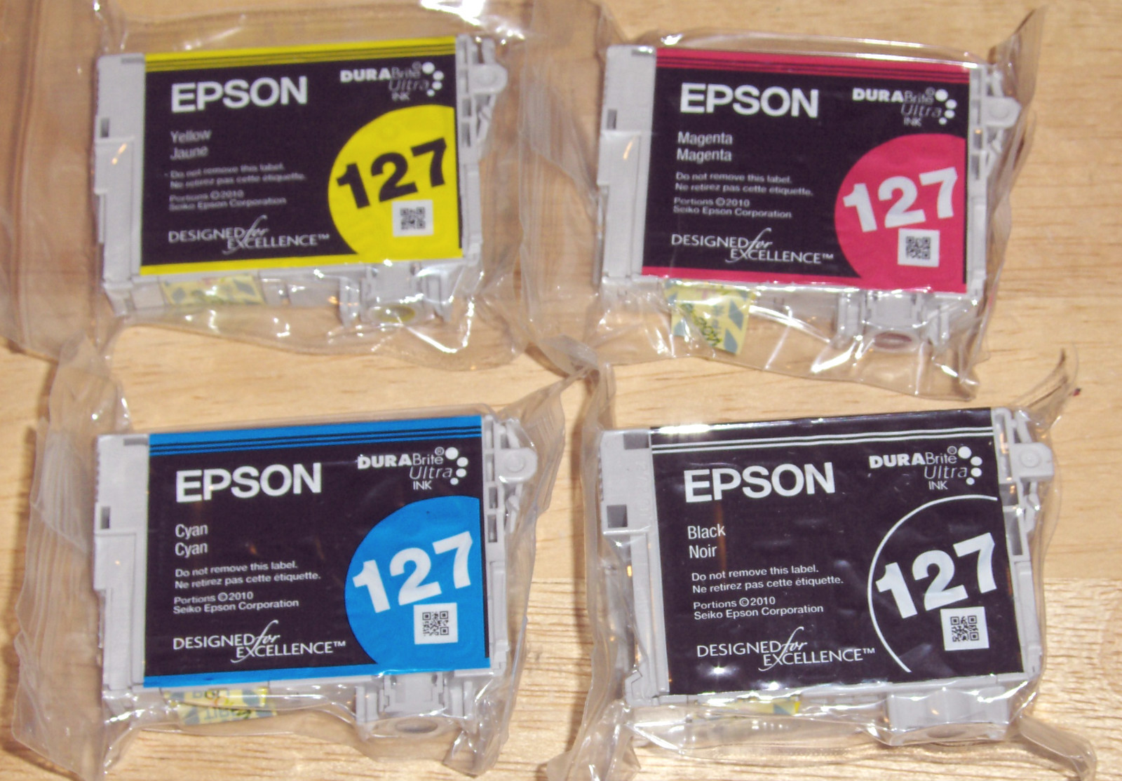 Set 4 GENUINE Epson Printer ink 127 _T1271 Black T127520 CMY (T1272 T1273 T1274)