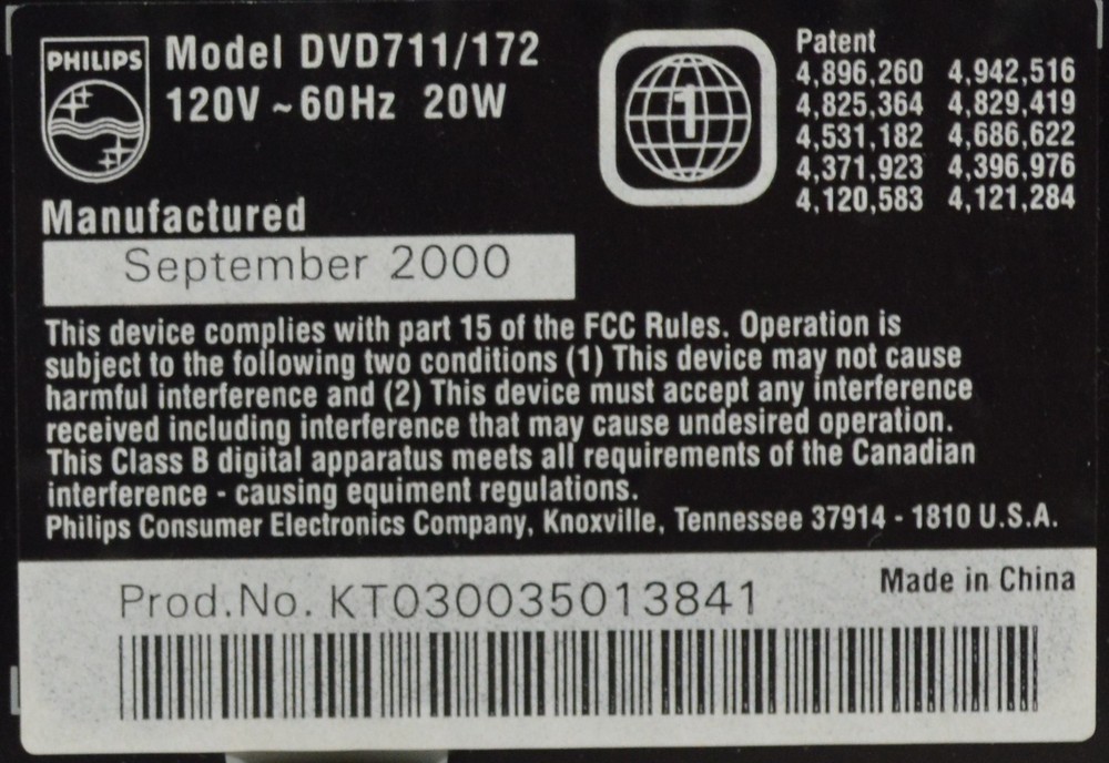 PHILIPS DVD711 CD DVD Video Player *No Remote*