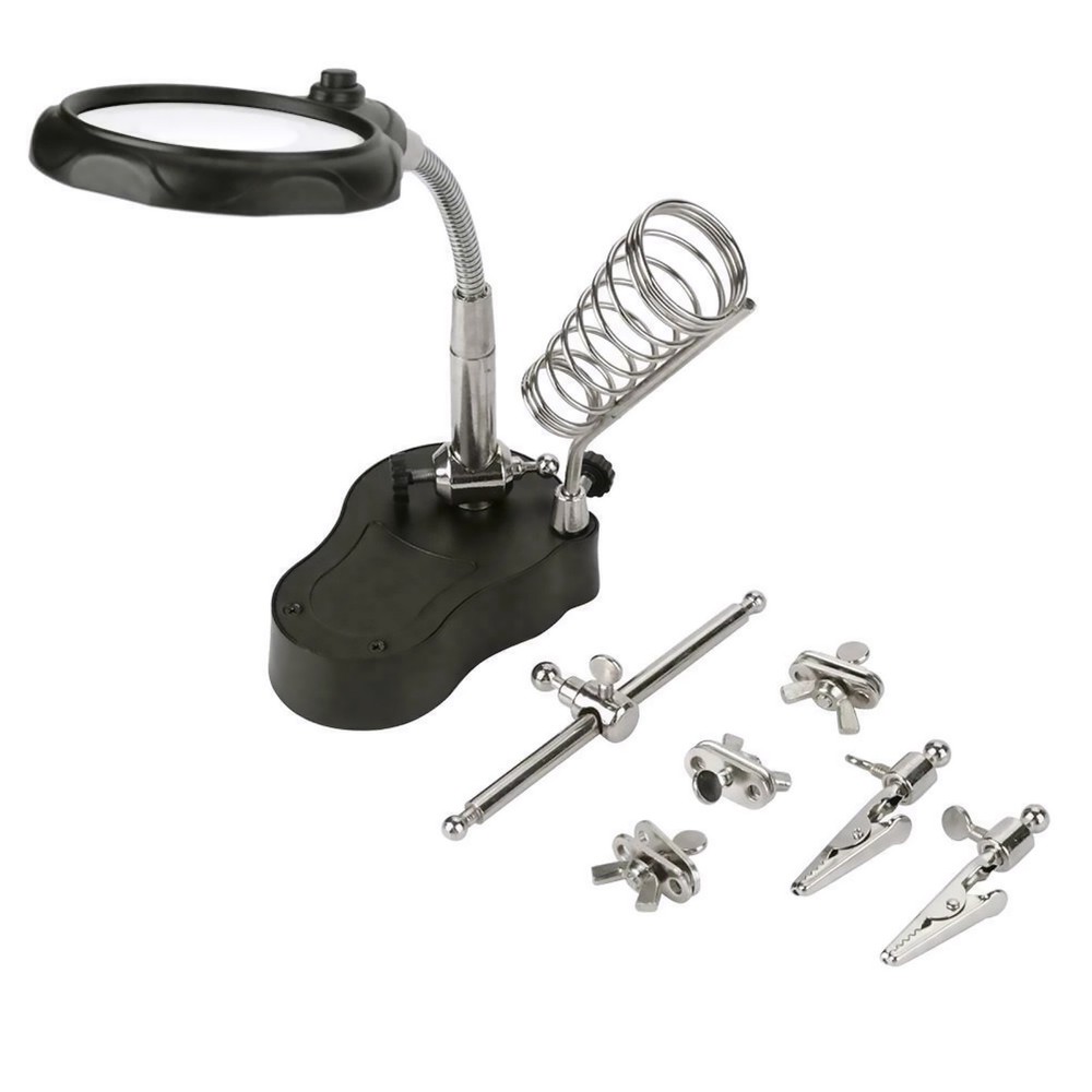 Adjustable Crocodile Clips Soldering Stand with Magnifier&LED for Precision Work