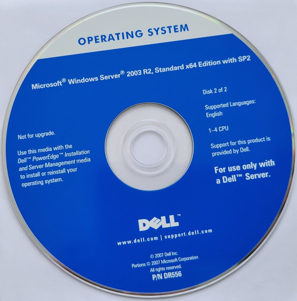 Microsoft Windows Server 2003 R2, Standard x64 Edition with SP2, 2 DVDs, 2007