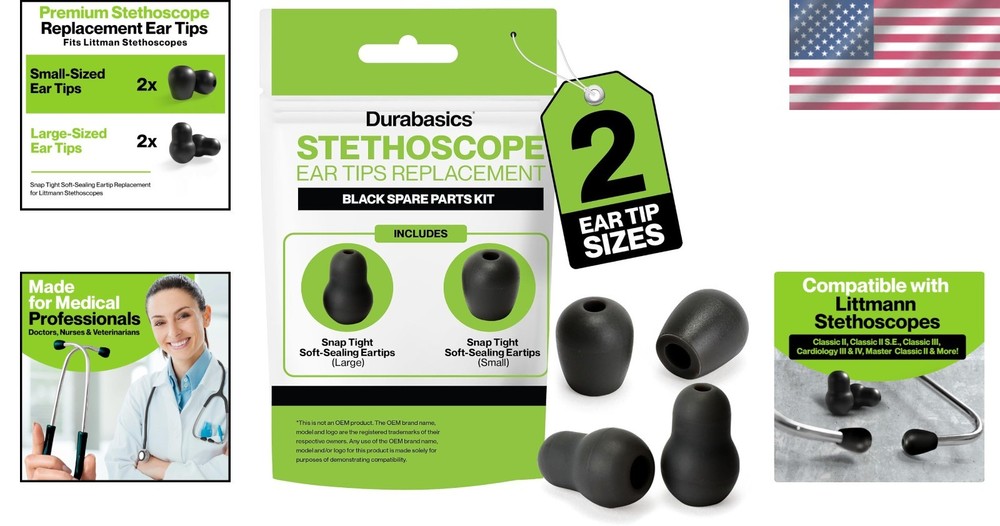 Stethoscope Ear Tips Replacement Kit - Small & Medium for Littmann Compatibility