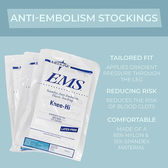 EMS Knee-High Anti-Embolism Stockings, Large, Regular, 3/Pack