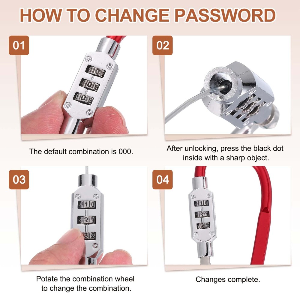 4.8" x 2.4" D-Shaped 3-Digit Code Combination Lock D-Ring Clip Locking, Silver