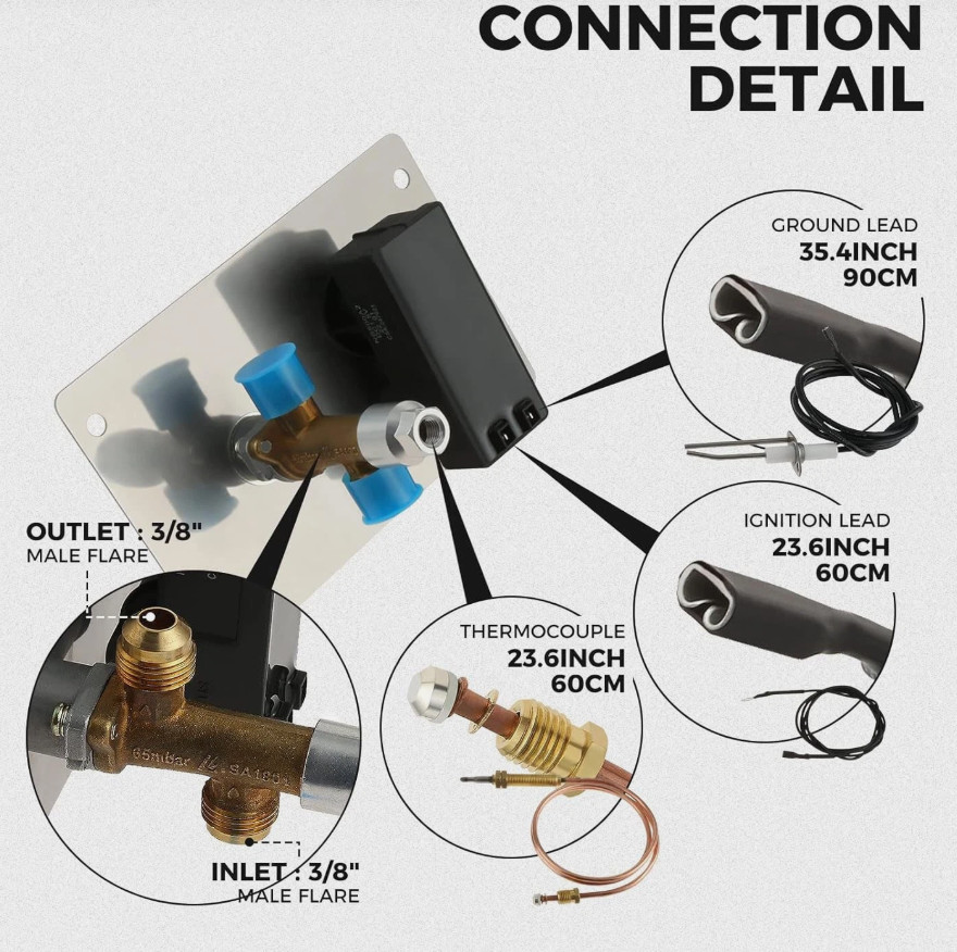 Flat Panel Brazier Valve Control System Fire Pit Gas Burner Spark Ignition Kit