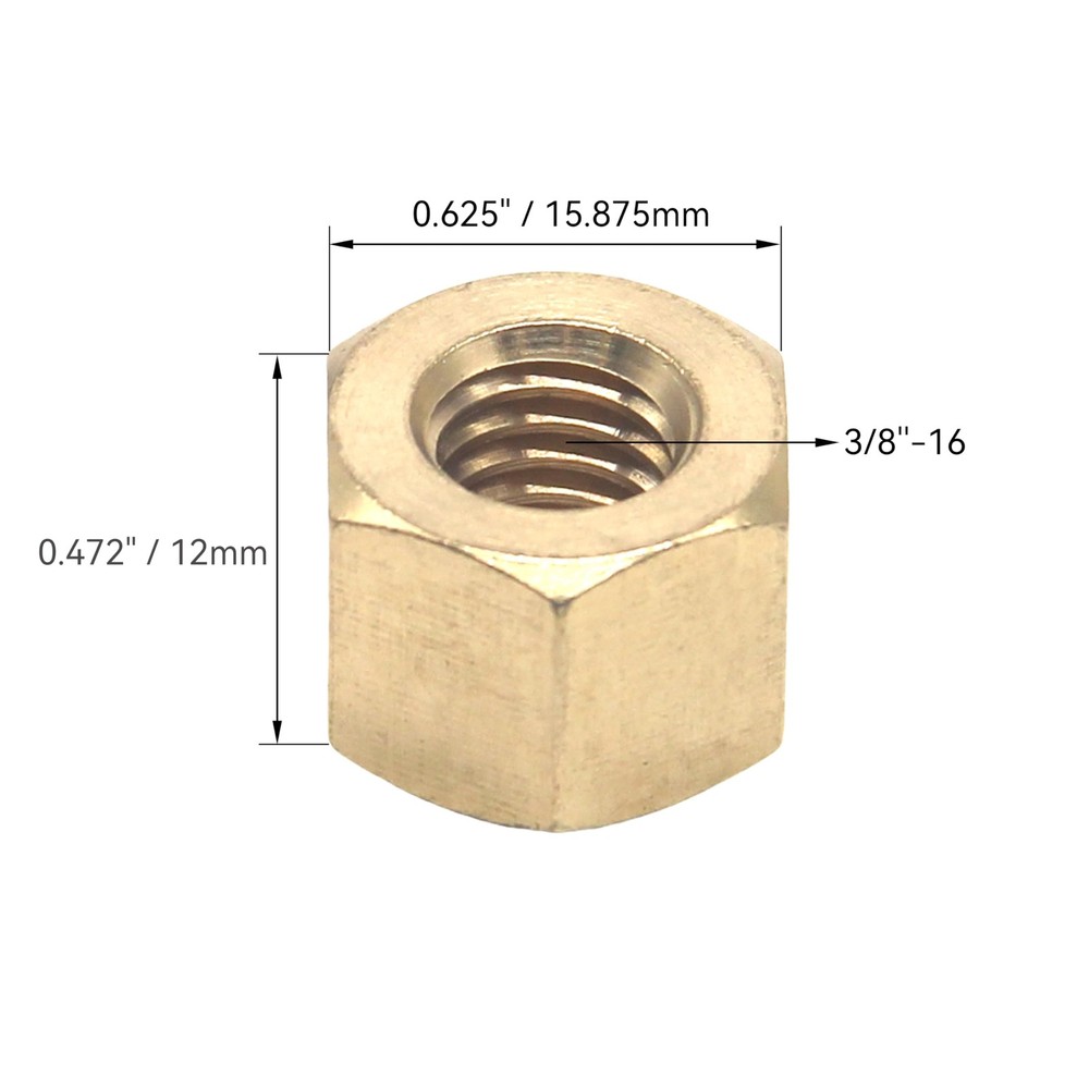 HFS(R) 10PCS Thread Hex Nuts 3/8"-16, Solid Brass Hex Nut