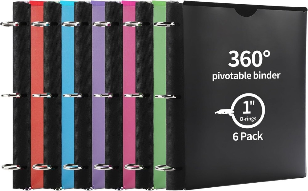 360° Pivotable 3 Ring Binder, Upgraded Foldable Binders 1 inch 6 Pack, Thin S...