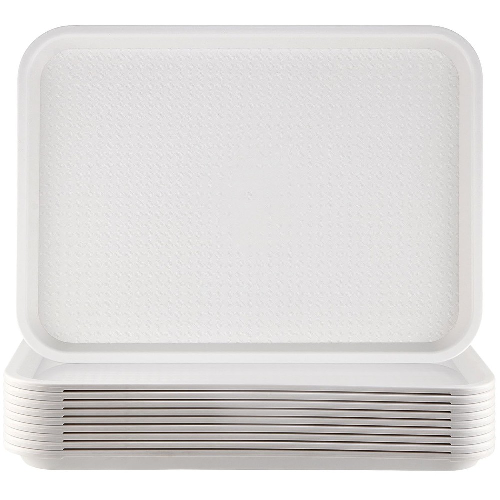 Plastic Tray 10 Pack Reusable 16 x 12 Inch Cafeteria Trays Textured Surface S...
