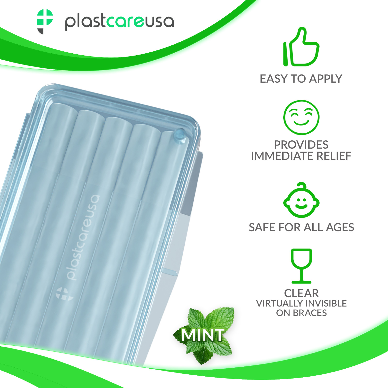 Mint Orthodontic Wax for Braces Clear Dental Wax Strips Brackets Wires, 50 Packs