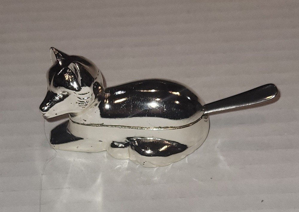WM. A. Rogers Silver plated Fox Salt Cellar 8442 with Spoon With Box
