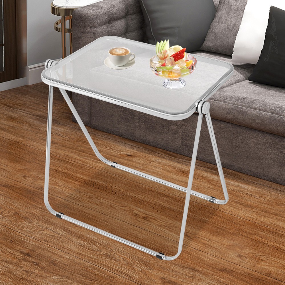 Clear Foldable Side Table Tiny Desk for Home Office, Small Computer Desk