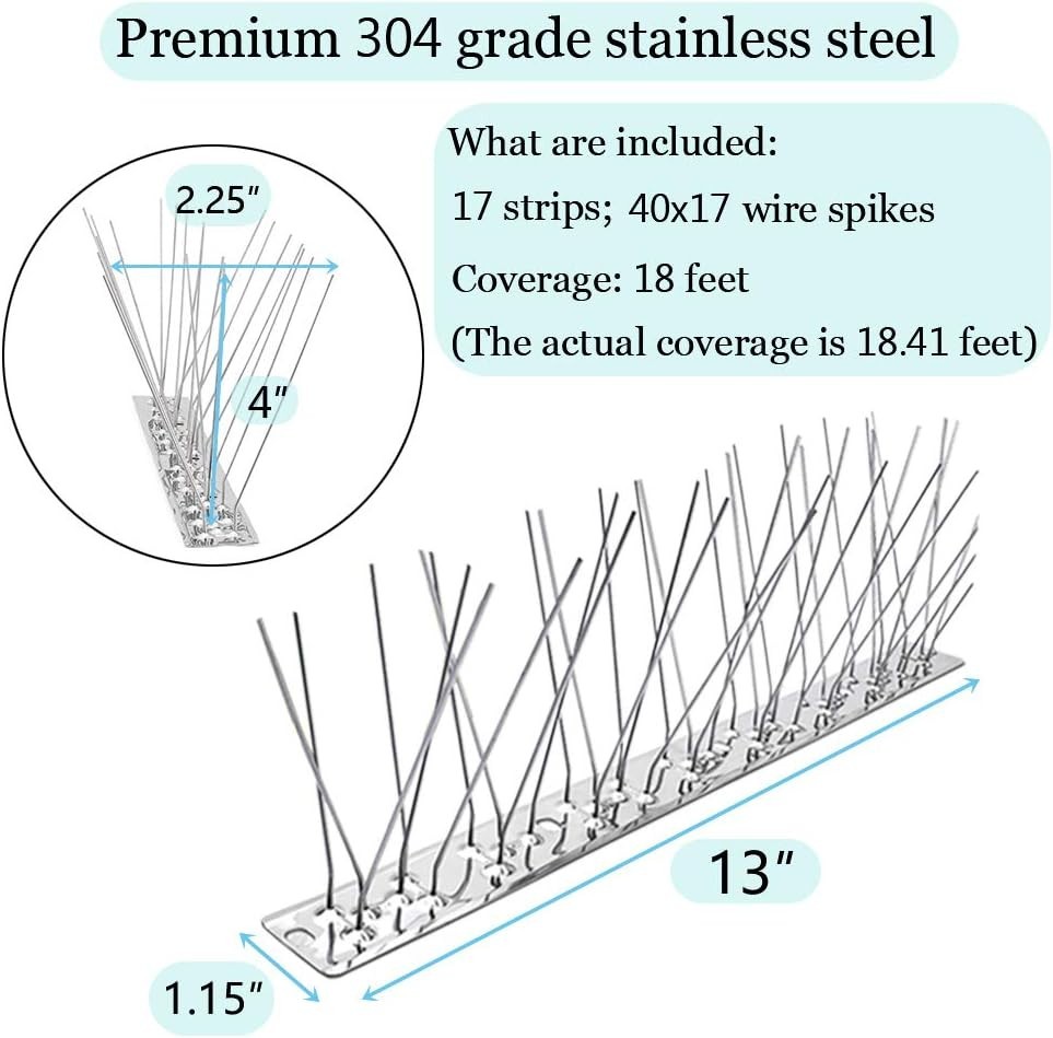 Customizable Stainless Steel Bird Spikes - 18.41ft Coverage for Easy Assembly