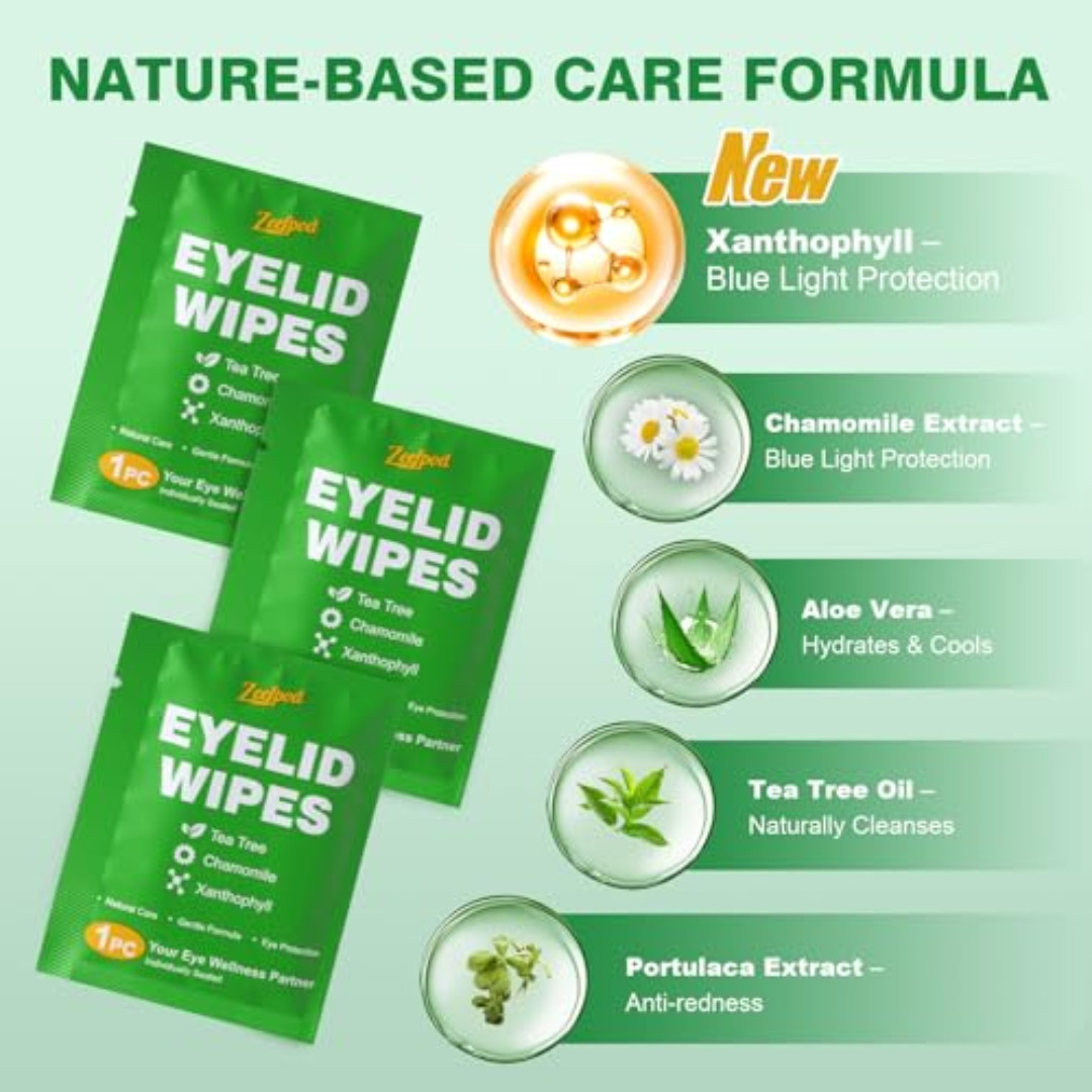 60PCS Tea Tree Oil Eyelid Wipes – Individually Wrapped Eye Lid Cleaning Wipes