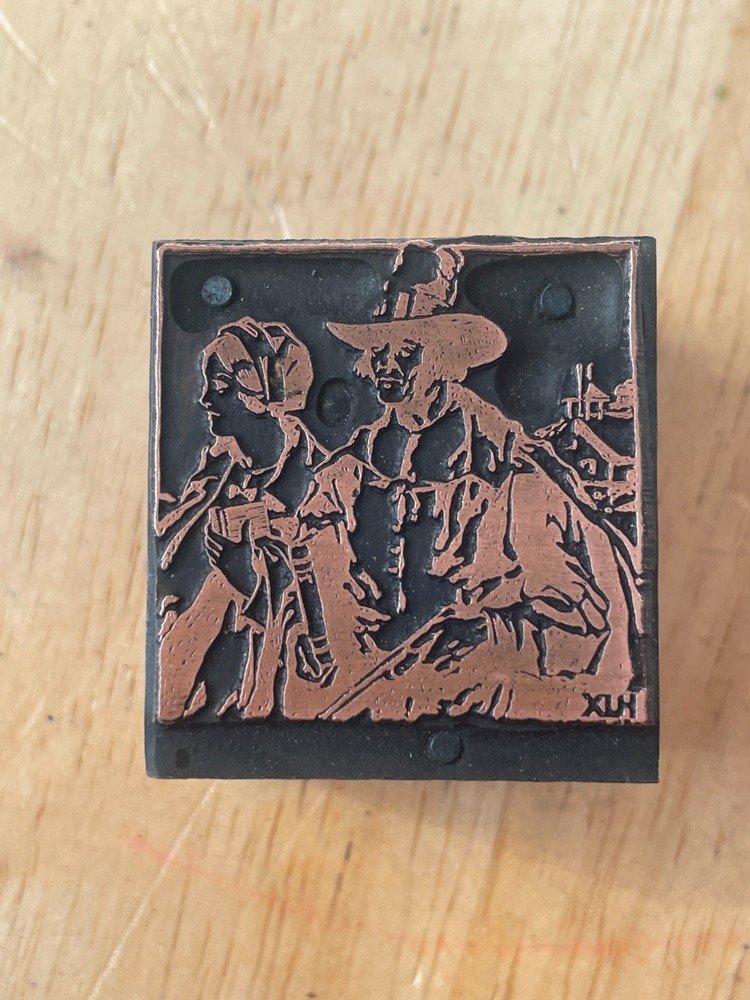 Printing Letterpress Printers Block Colonial Scene Copper (341)