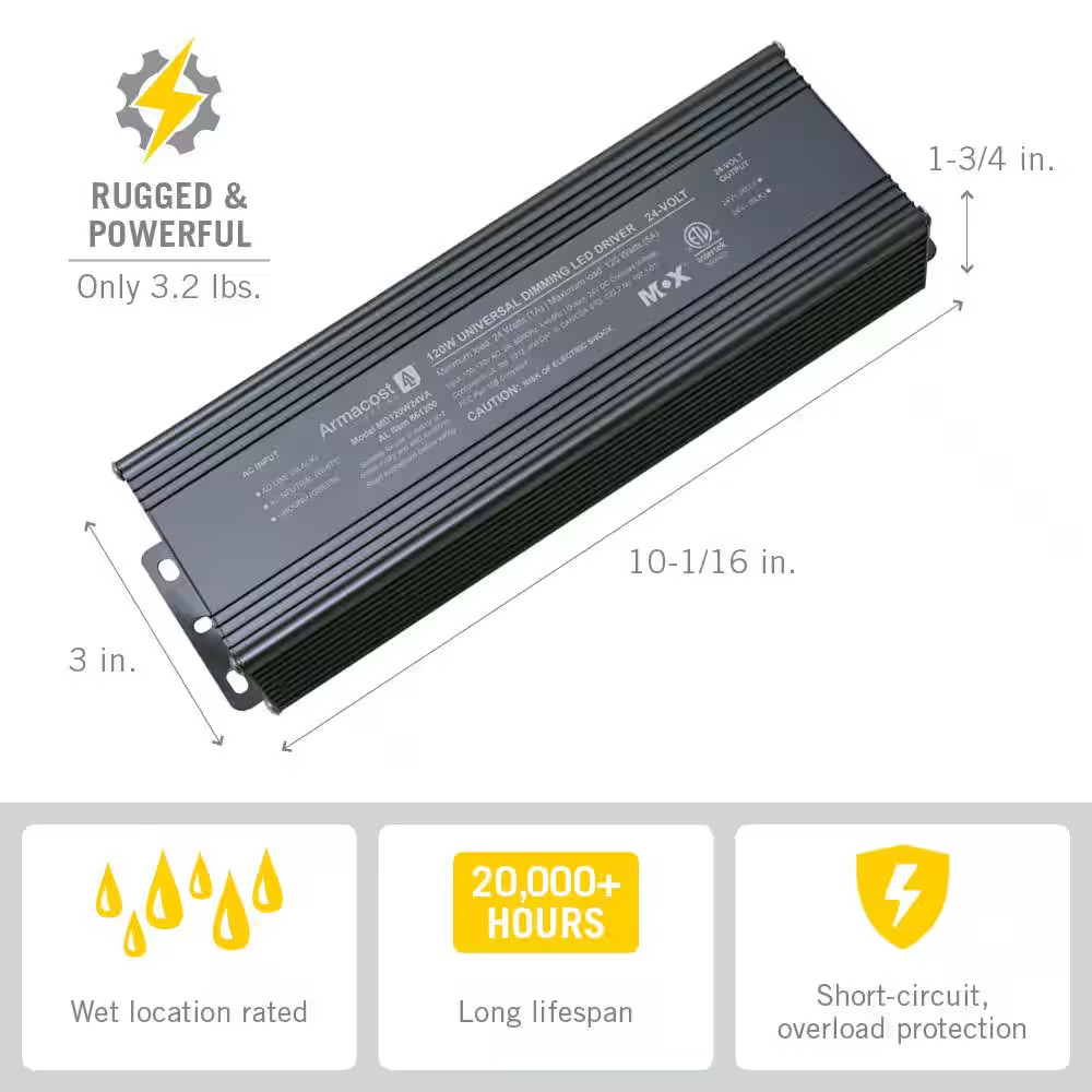 Universal Black Dimmable Driver 24-Volt DC, 120-Watt Transformer-Dimmer Switch C