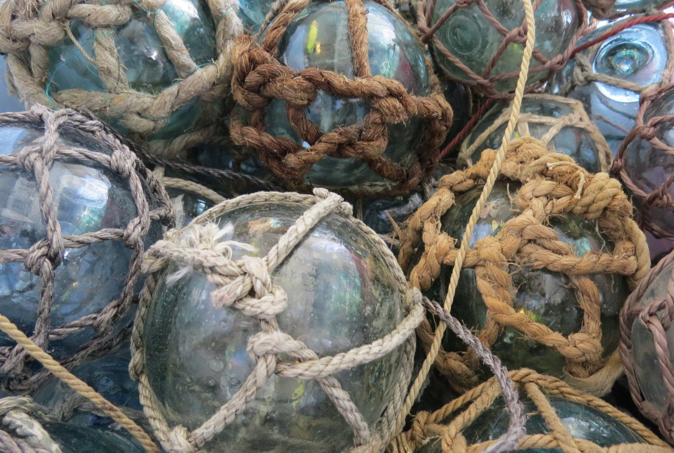 Japanese Glass Fishing FLOATS 3" Netted LOT-9 Net Buoy Authentic Vintage!
