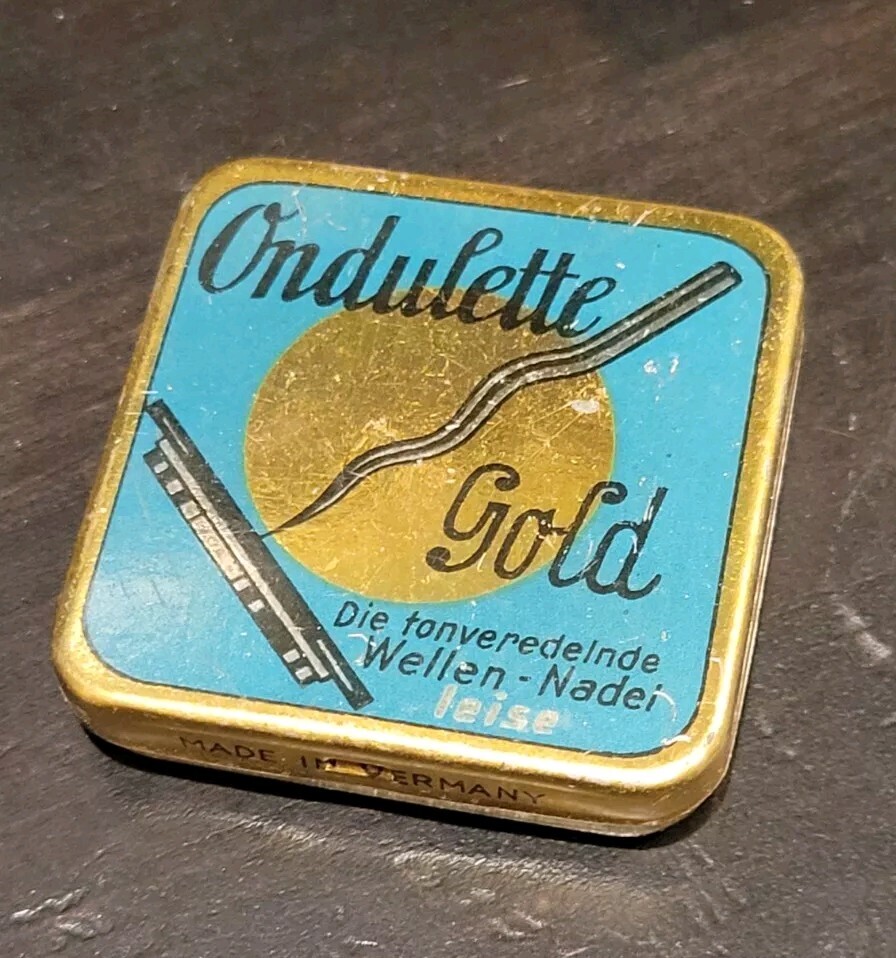 Marschall Ondulette Gold Gramophone phonograph needle tin - Empty