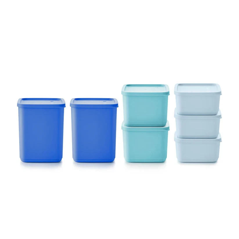 Tupperware Basic Brights 7  pieces Food Storage Container Set Blue NEW