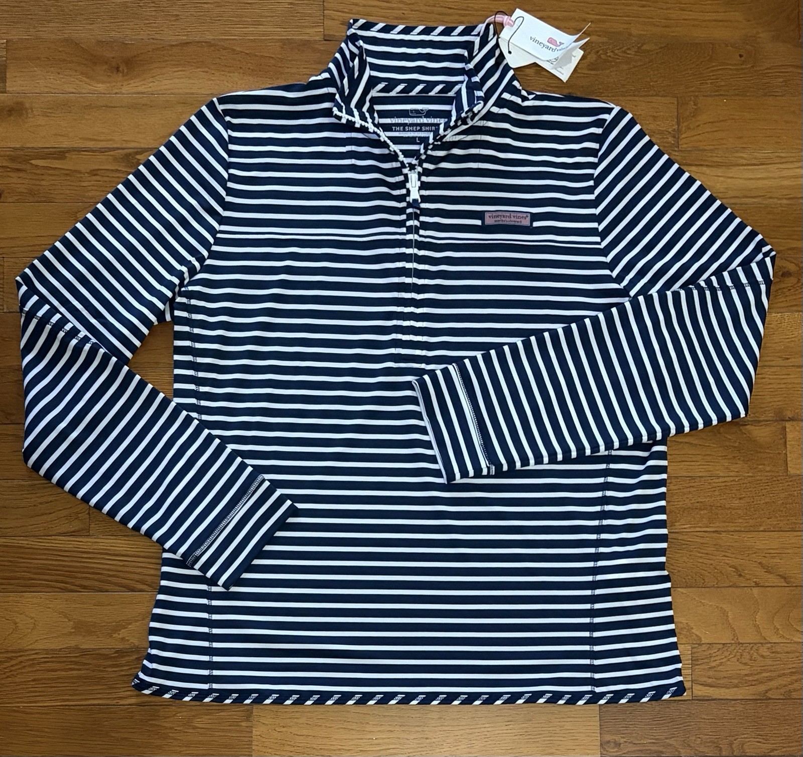 Vineyard Vines Performance Stripe Sankaty Shep Shirt Pullover Navy Women’s L