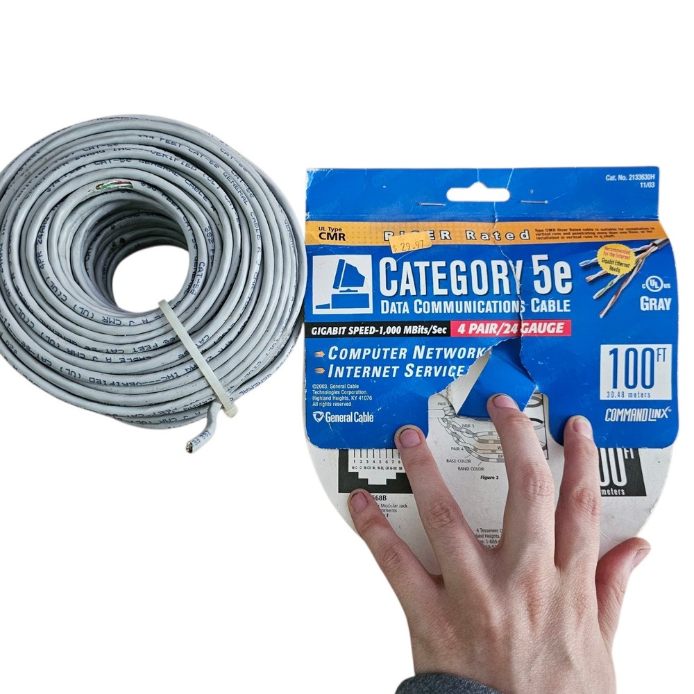 General Cable Cat 5e Data Gigabit 4 Pair/24 Gauge Riser Rated 100ft Ethernet