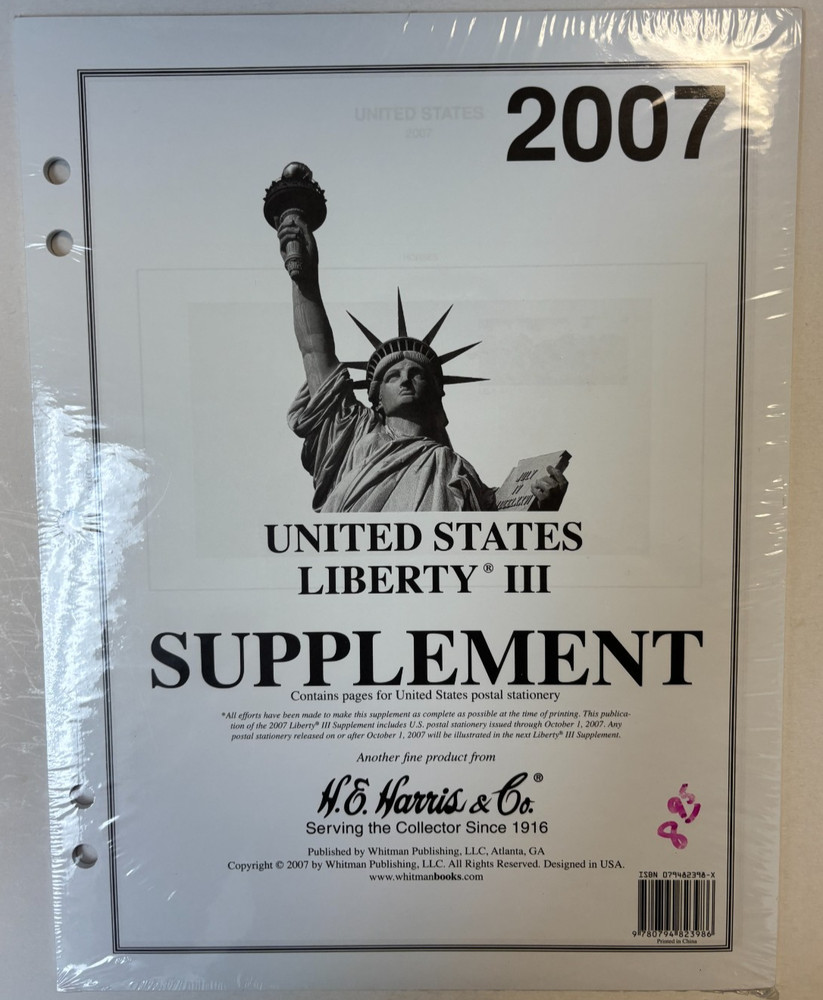 Harris United States Liberty 2007 Stamp Album Supplement. NEW