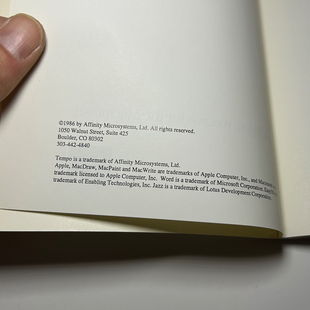 Tempo v 1.1 1.2 for Macintosh Affinity Software 3.5" Floppy Disk 1986