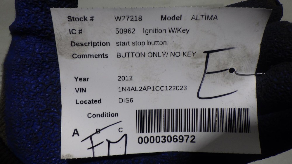 12 NISSAN ALTIMA Ignition start stop button
