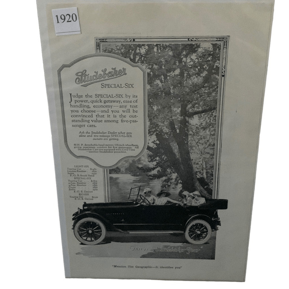 Vintage 1920 Studebaker Special Six Ad Advertisement