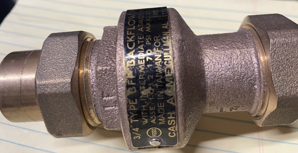 3/4” Type BF Backflow Preventer