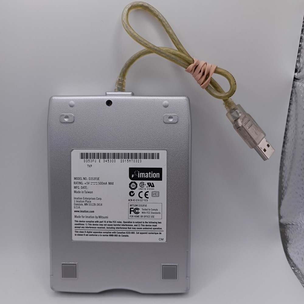 Imation Smart Disk Mitsumi D353FUE USB External Floppy Disk Drive Silver Tested