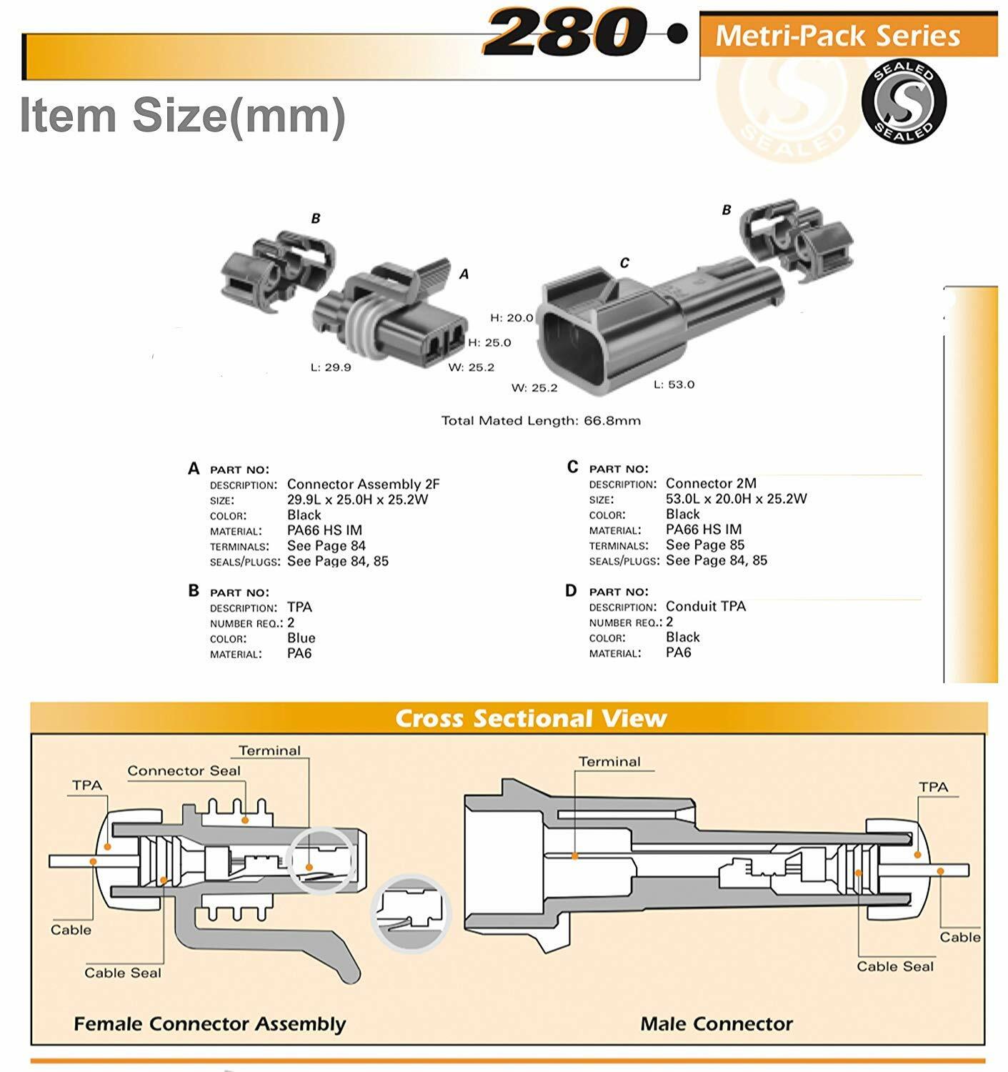 Delphi Metri-Pack 2 Pin Sealed Connector Kit 14-16 awg