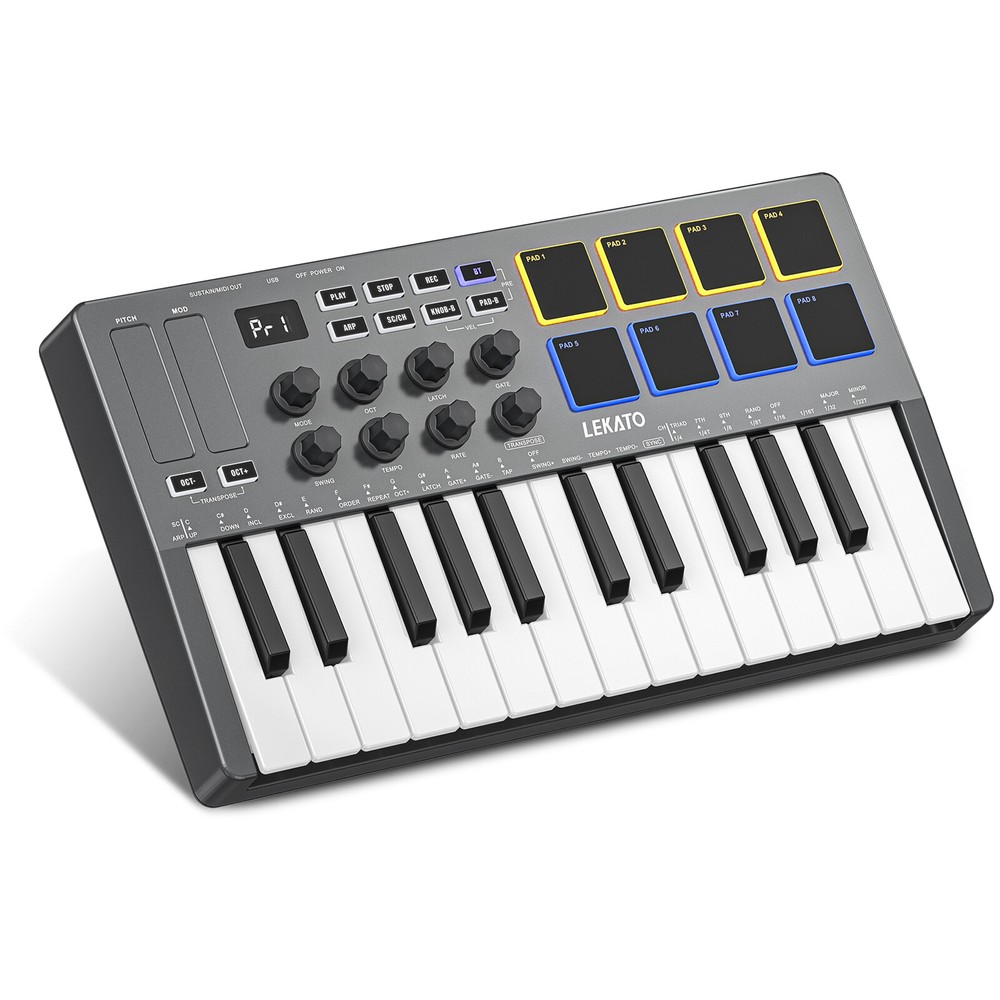 LEKATO 25 Key Bluetooth MIDI Keyboard Controller Wireless 8 RGB Drum Pads USB