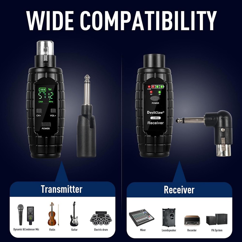 UHF Wireless Microphone System,Transmitter and Receiver XLR Adapter for Dynamic