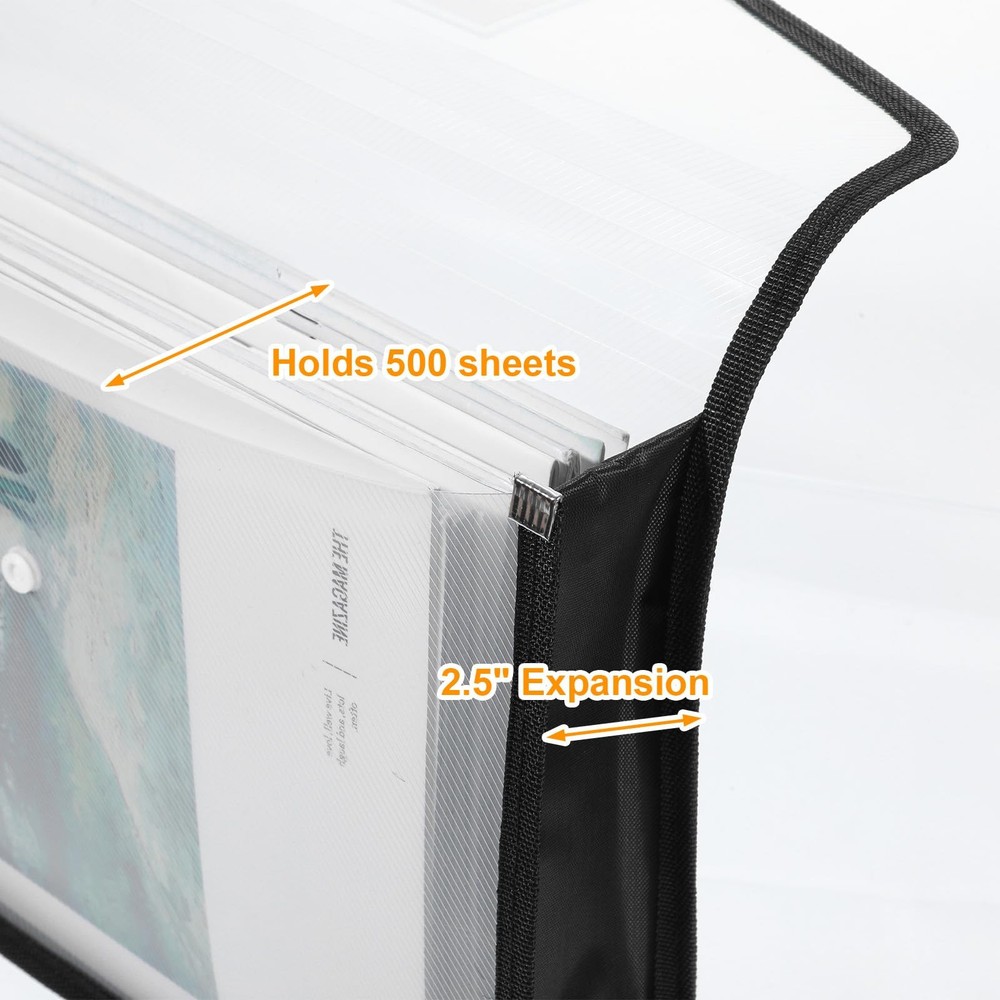 7 PCS Plastic Expanding File Folder Black Transparent Envelopes with Snap Clo...